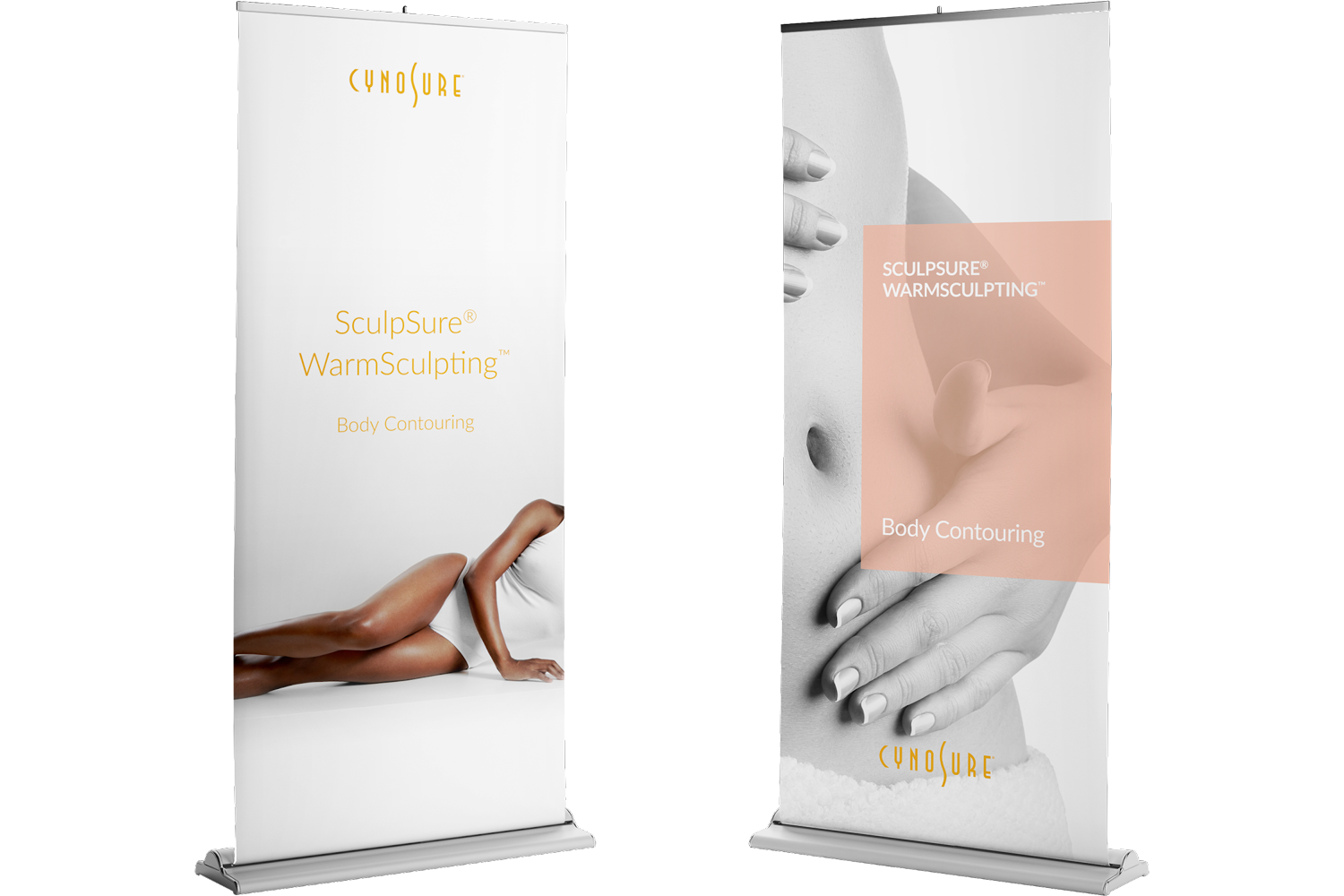 “Custom banner designs for SculpSure WarmSculpting created by Urge Interactive, featuring clean, modern graphics and branding for medical aesthetics marketing