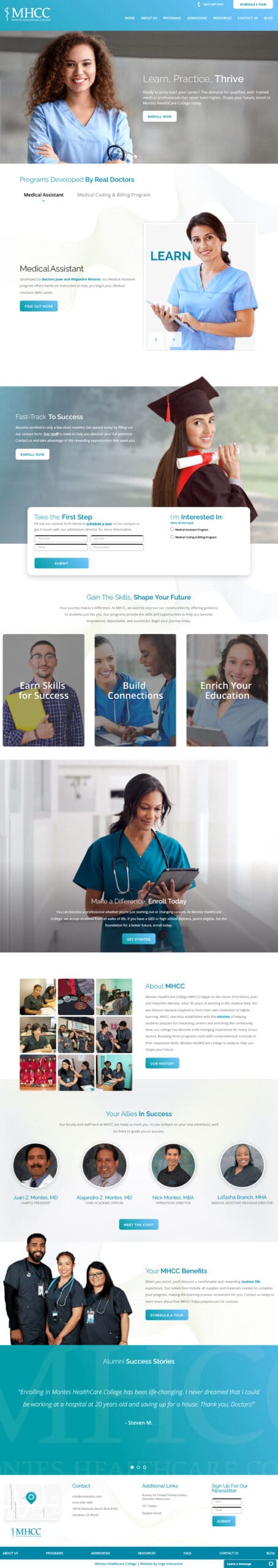 Montes Healthcare College full homepage