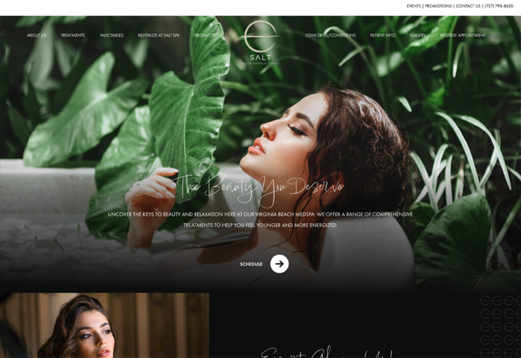 Salt Spa homepage hero section