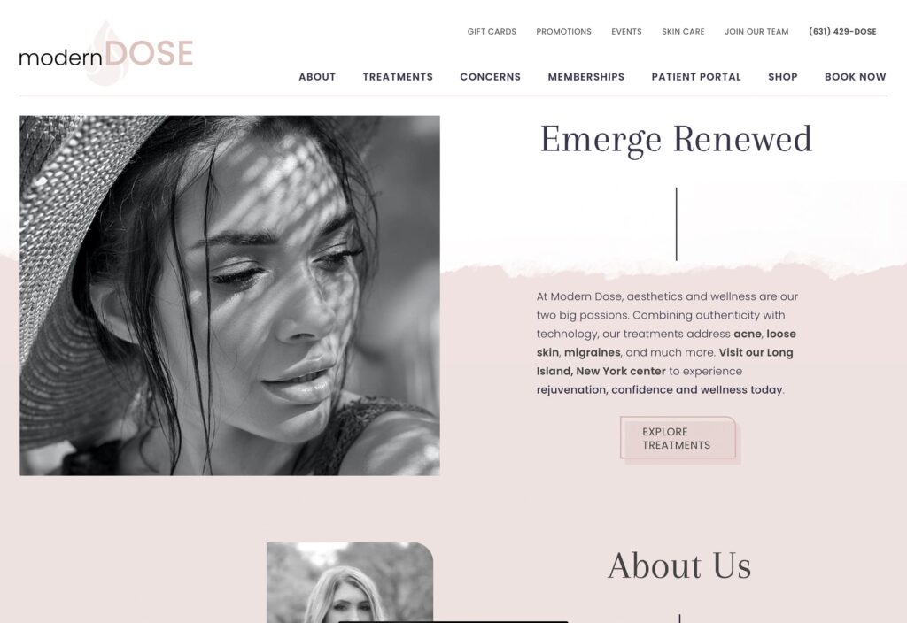 Modern Dose homepage hero section