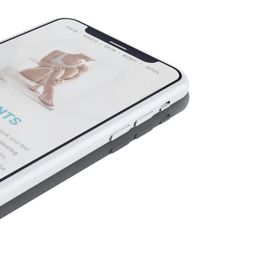 The Allura homepage on a phone, tilted.