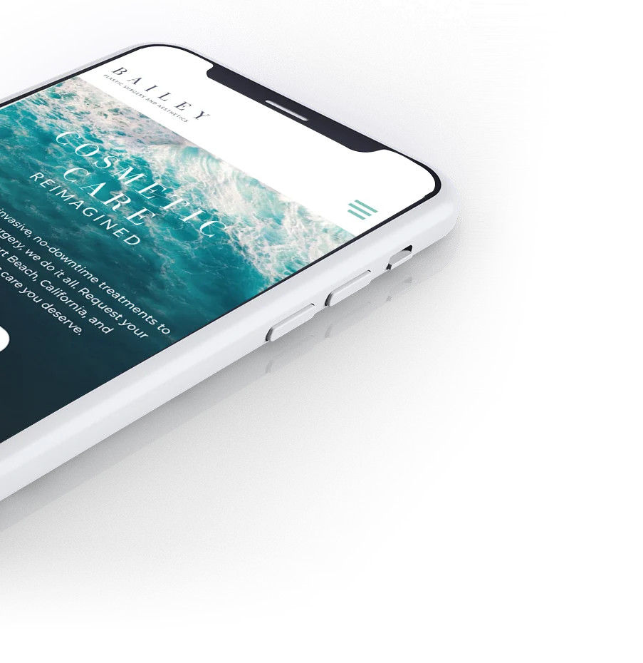The Bailey homepage on a phone, tilted.