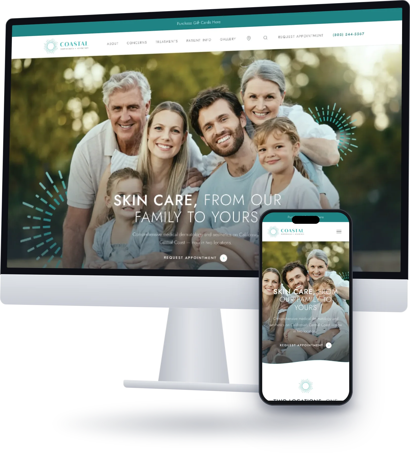 The Coastal homepage on a desktop screen with the phone version beside it.