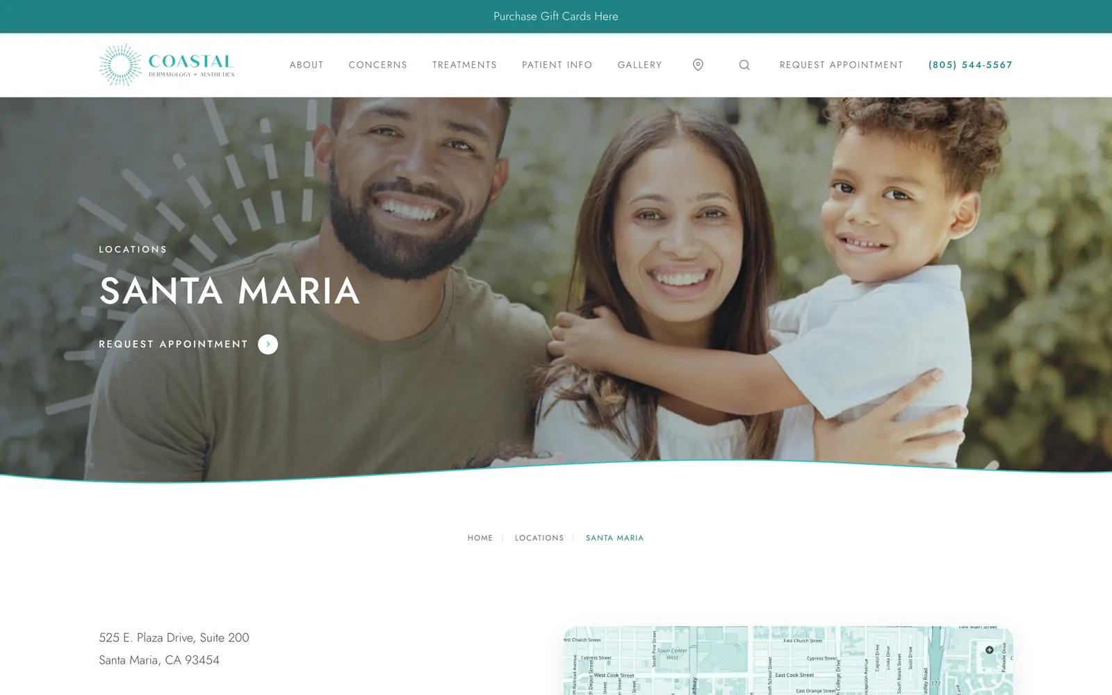 The Santa Maria office page on desktop: the office photograph, hours and directions.
