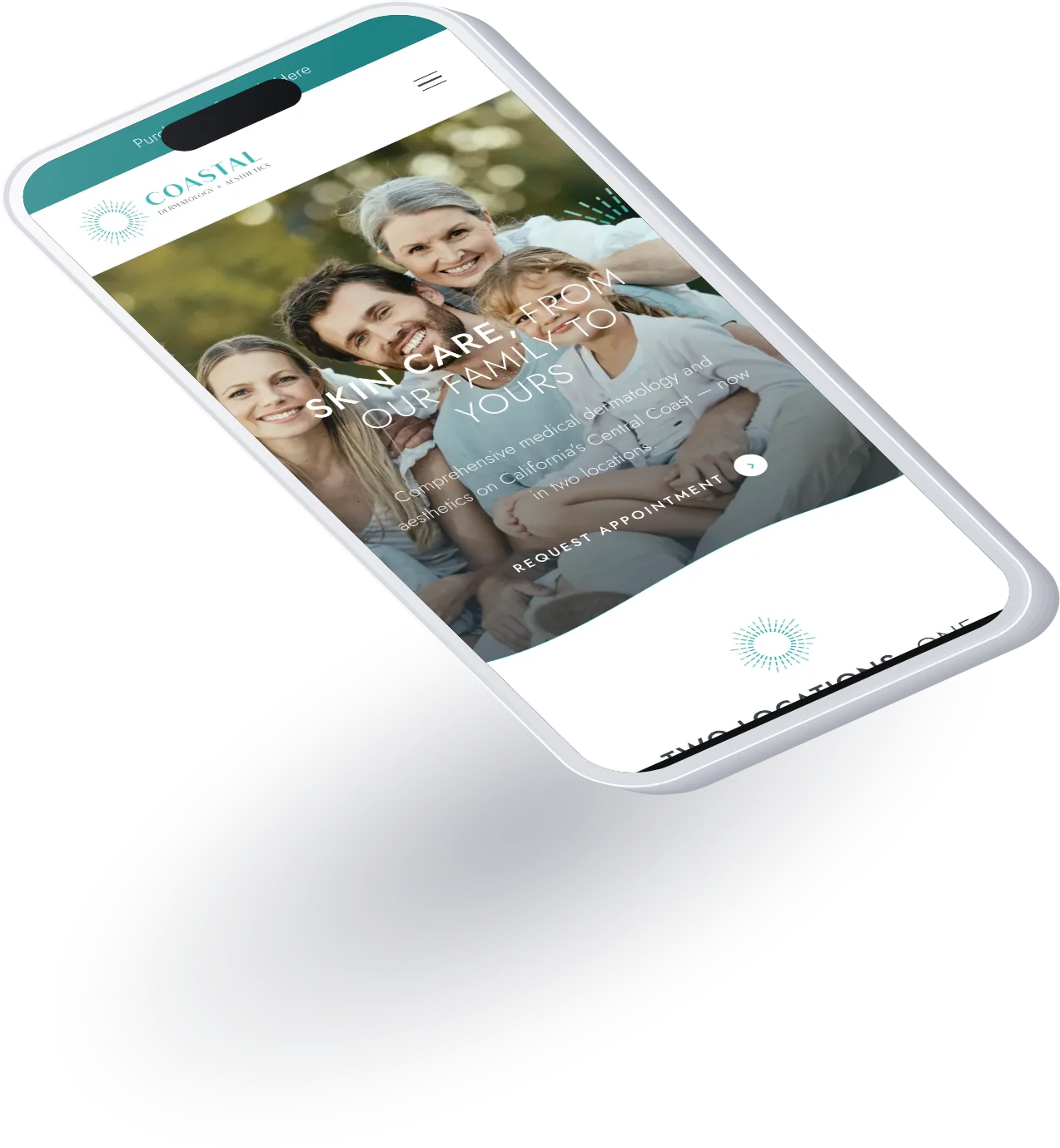 The homepage on a phone, tilted.