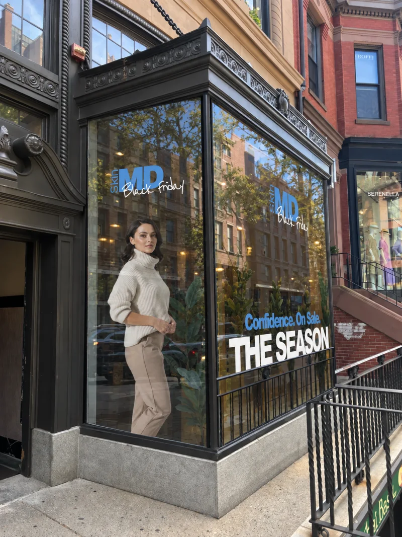 SkinMD · Holiday window signage, Boston