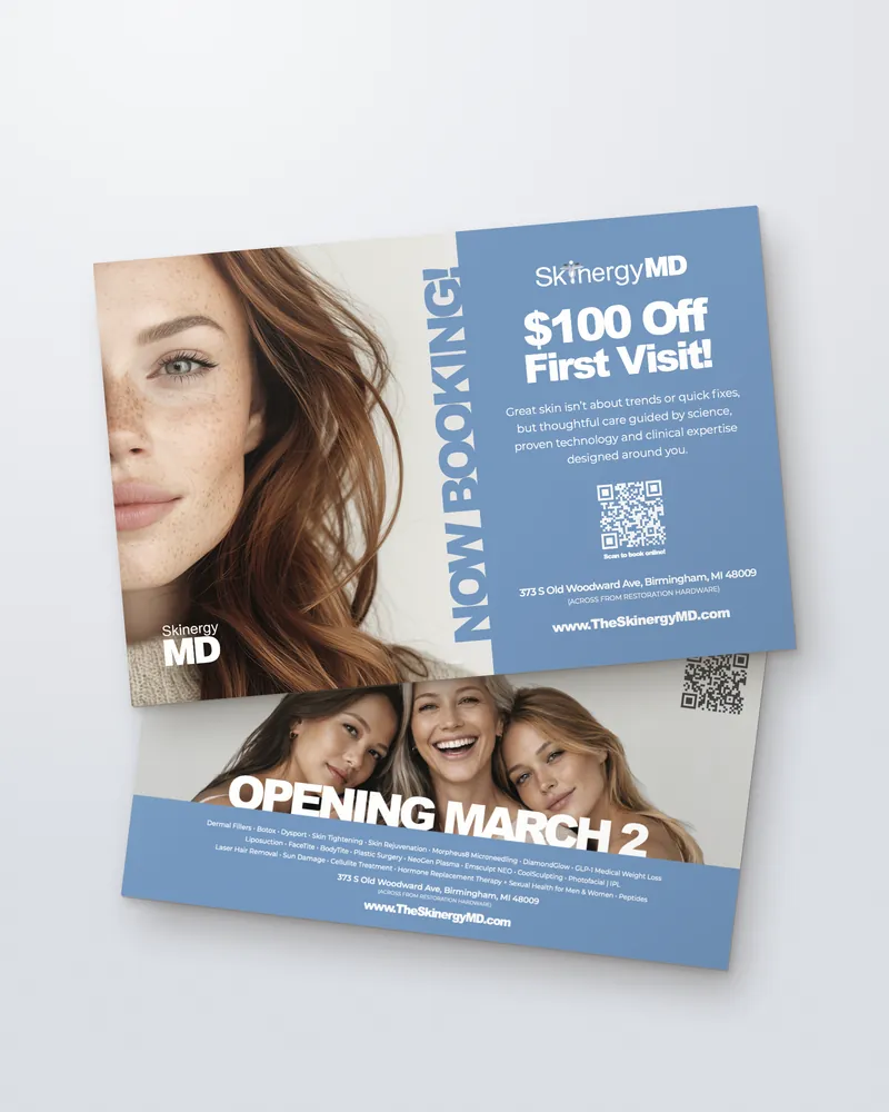 SkinergyMD direct-mail postcards