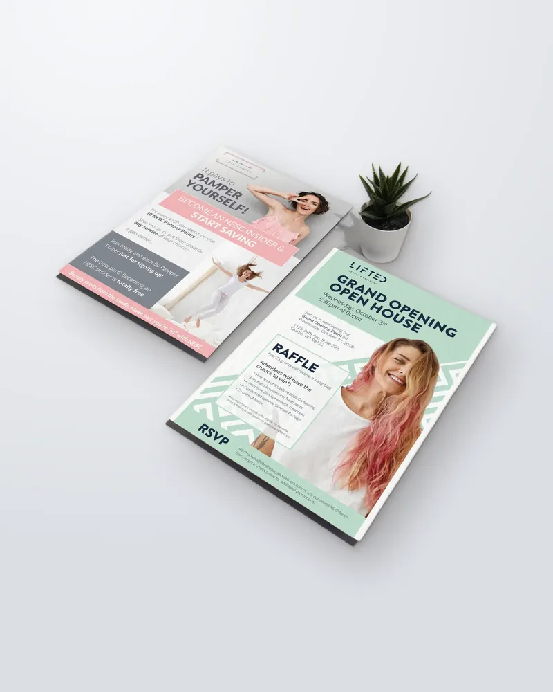 Lifted Beauty + Wellness · Event and promotion flyers