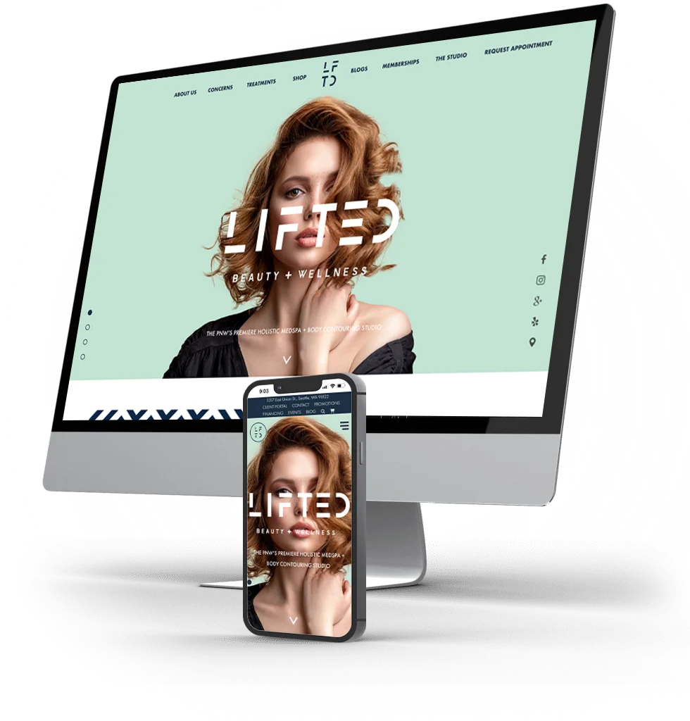 The Lifted Beauty + Wellness website on a desktop and a phone