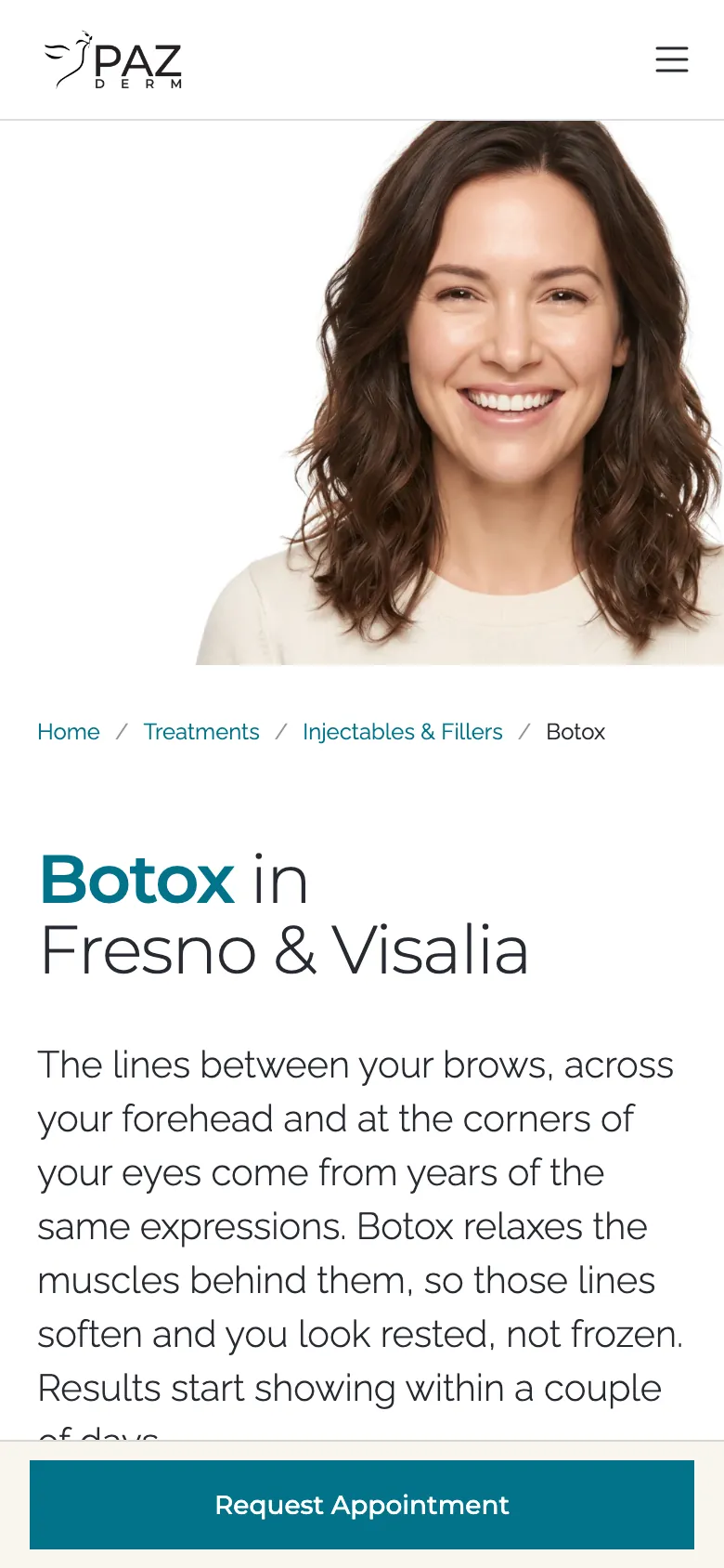 The Botox page on a phone, with its portrait.