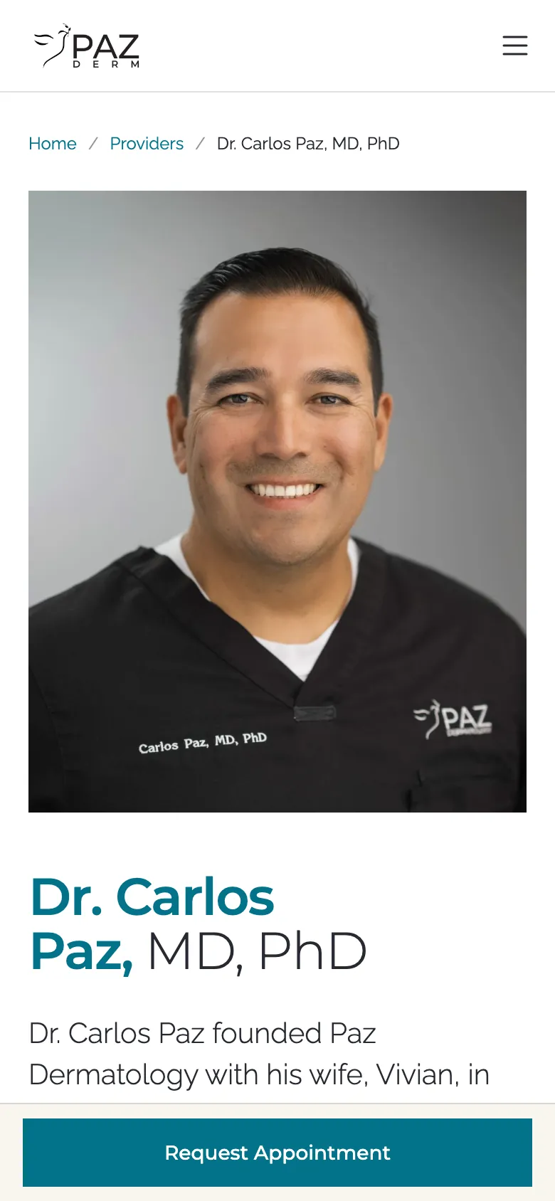 Dr. Carlos Paz’s profile on a phone.