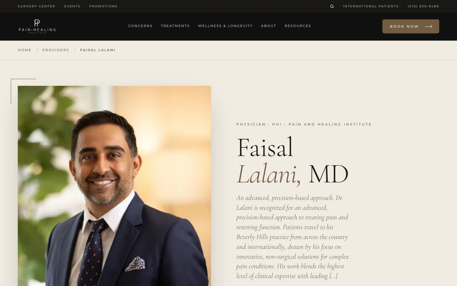 Dr. Faisal Lalani’s profile page: his portrait beside his name and a short introduction.
