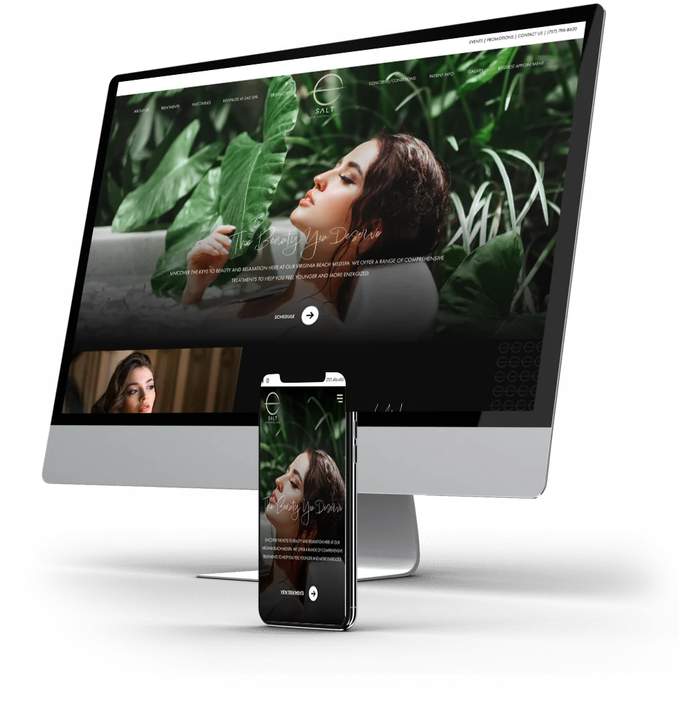 The Salt Spa homepage on a desktop screen with the phone version beside it.