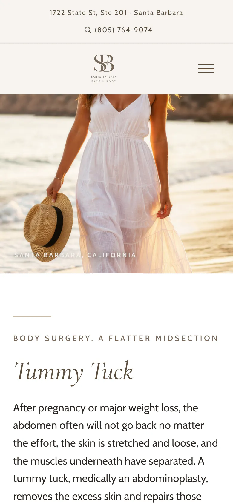 The Tummy Tuck page on a phone.